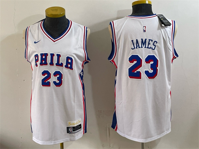 Women's Philadelphia 76ers #23 LeBron James White 2026 Association Edition Stitched Basketball Jersey(Run Small) Women's Philadelphia 76ers #23 LeBron James White 2026 Association Edition Stitched Basketball Jersey(Run Small)